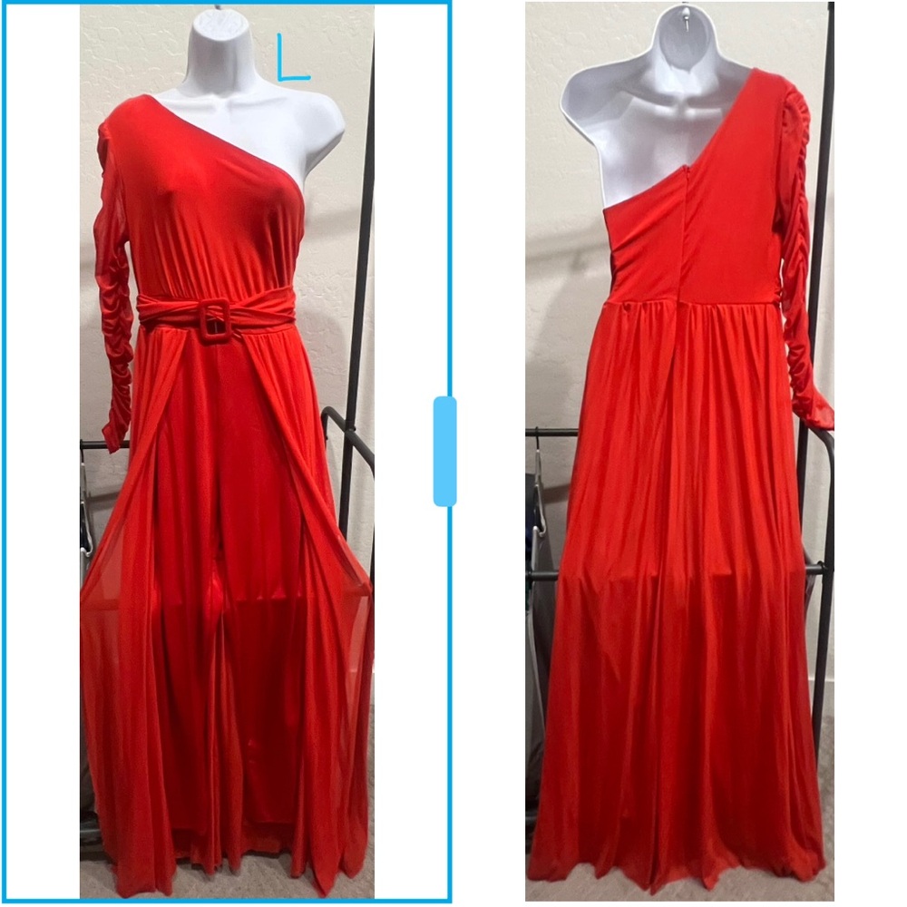 Elegant Red One-Shoulder Jumpsuit